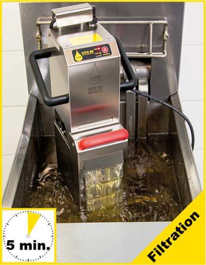 VITO cleans your frying oil or shortening -  fast, easy and safe